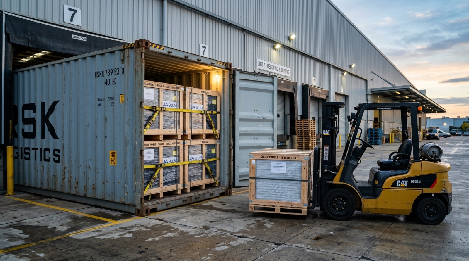 Containerised equipment loading at port